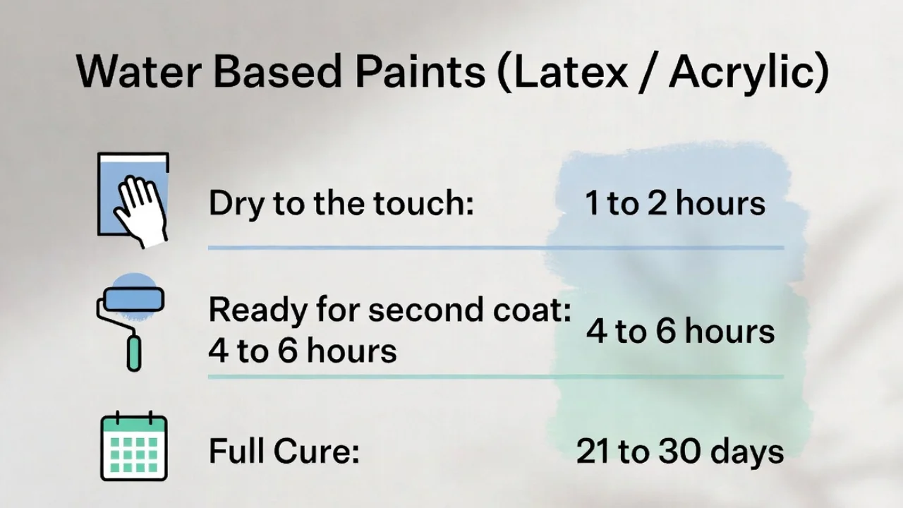 Water based latex paint drying and curing times chart