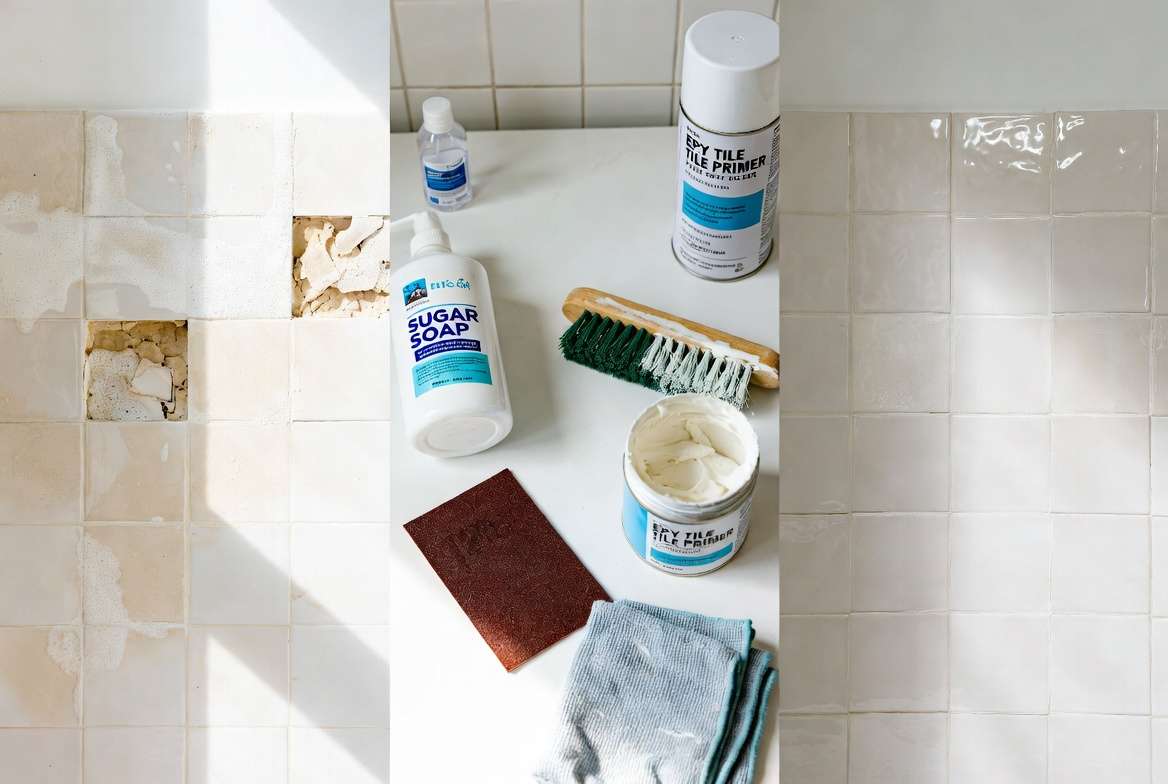 Surface preparation steps and tools for painting tiles